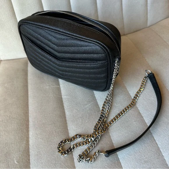 YSL Mini Lou Grain de Poudre Matelasse Monogram Bag Black Silver - Picture 3 of 6